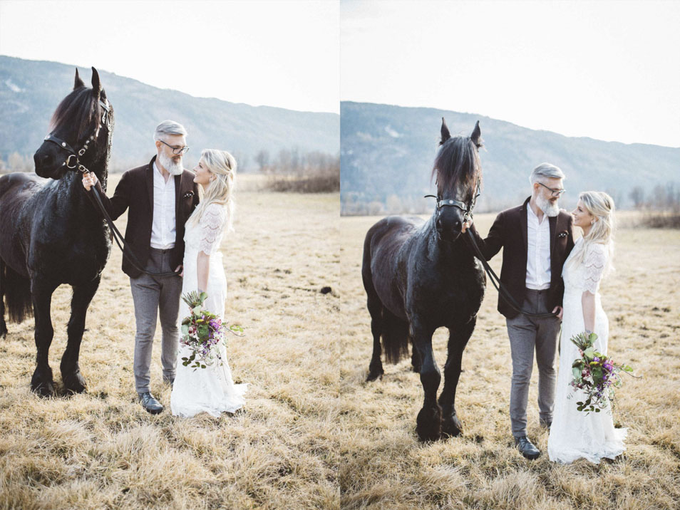 Bohemian Brautpaar mit Pferd