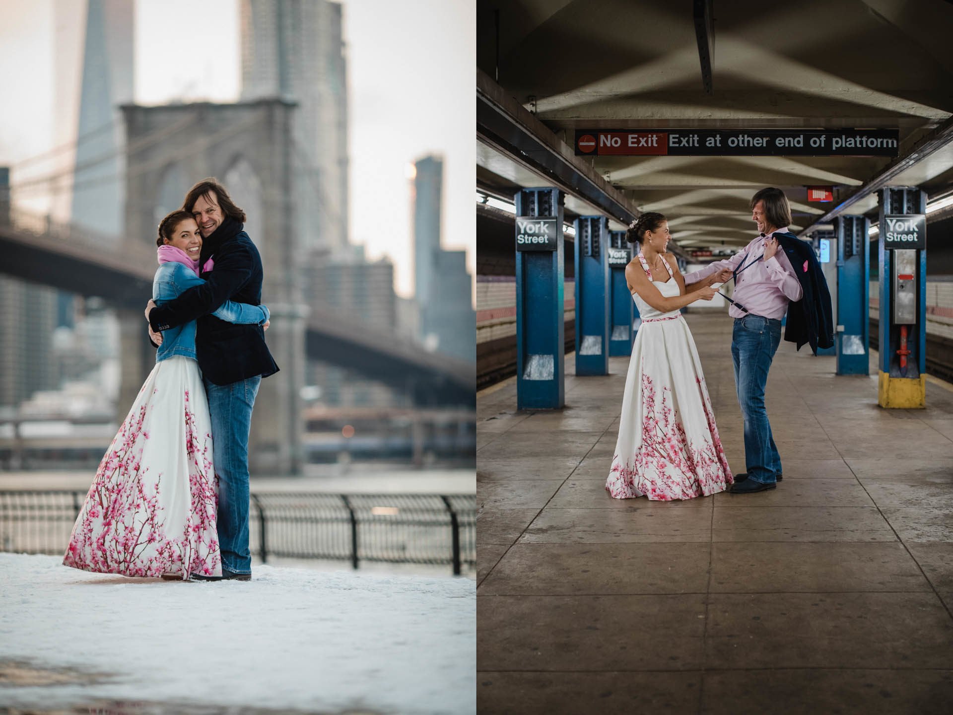 Brautpaar auf dem New Yorker U-Bahnsteig