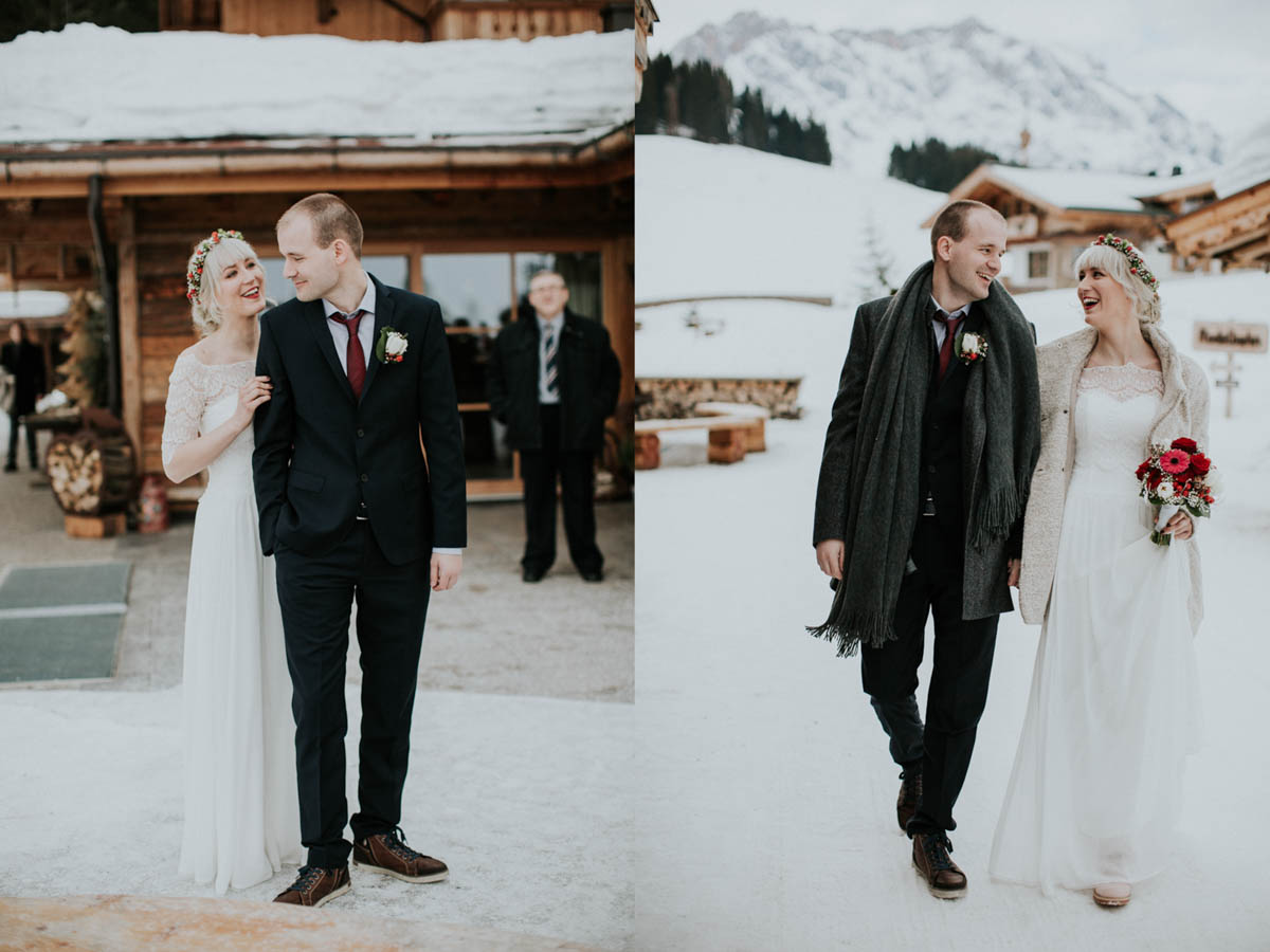 Brautpaar bei Hochzeit im Schnee