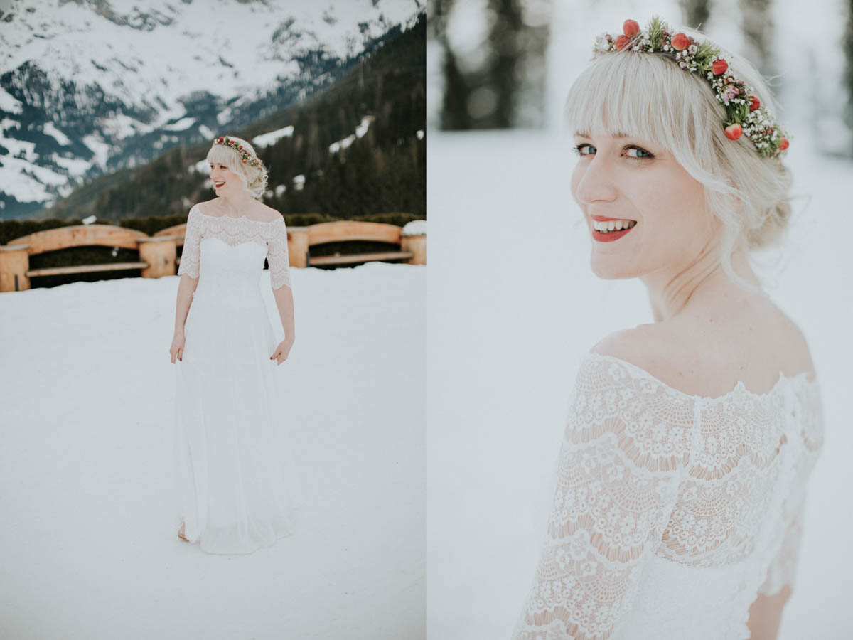 lächelnde Braut im Schnee