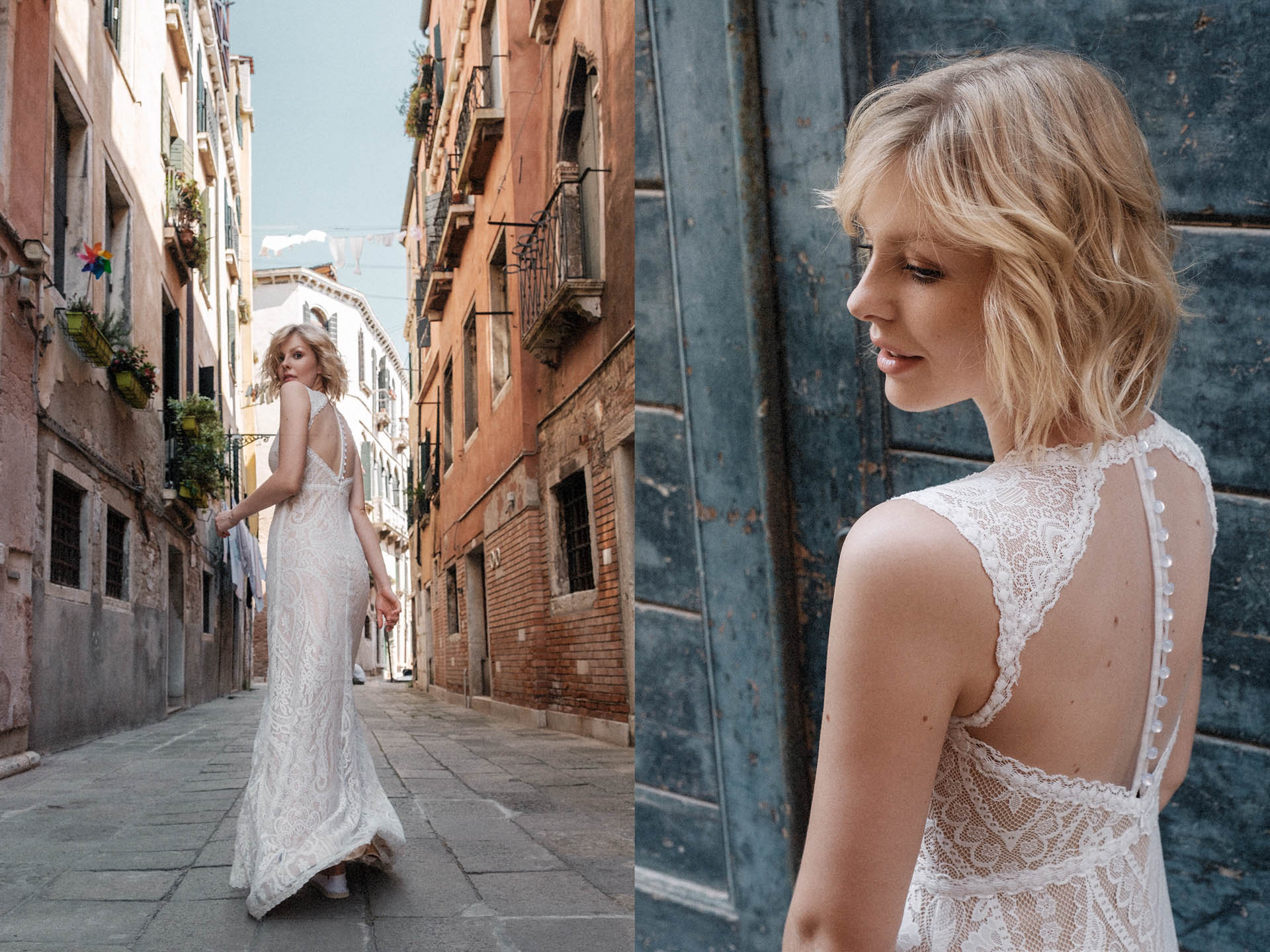 Sommer Brautkleid in den Gassen von Venedig