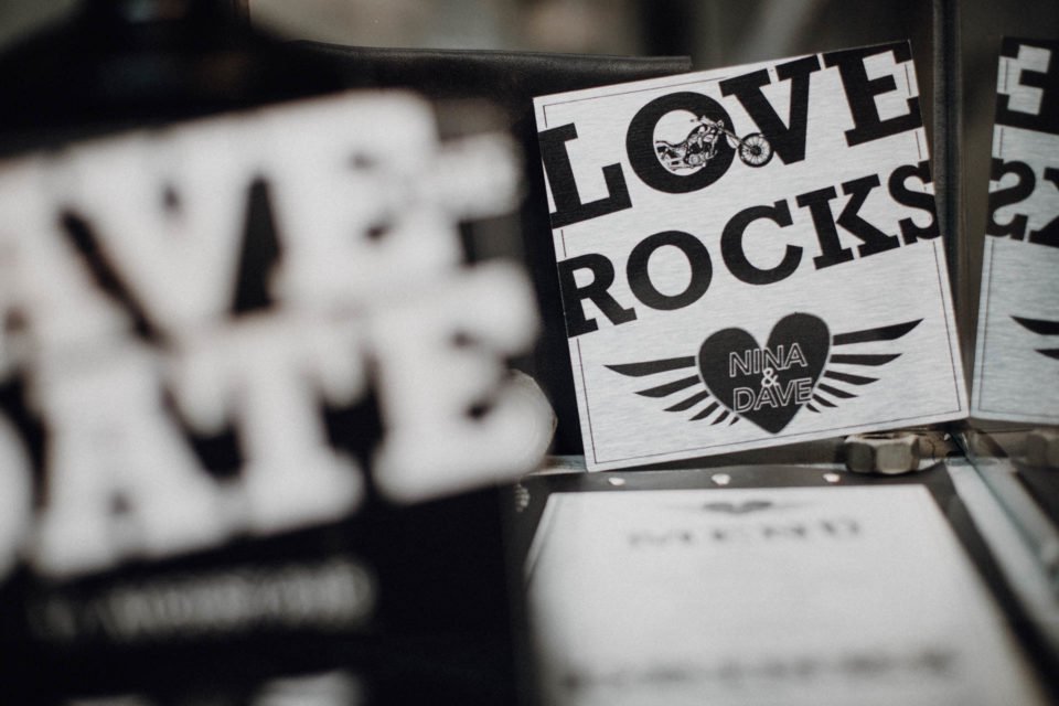 Love Rocks, Papeterie mit Motorrad Deko