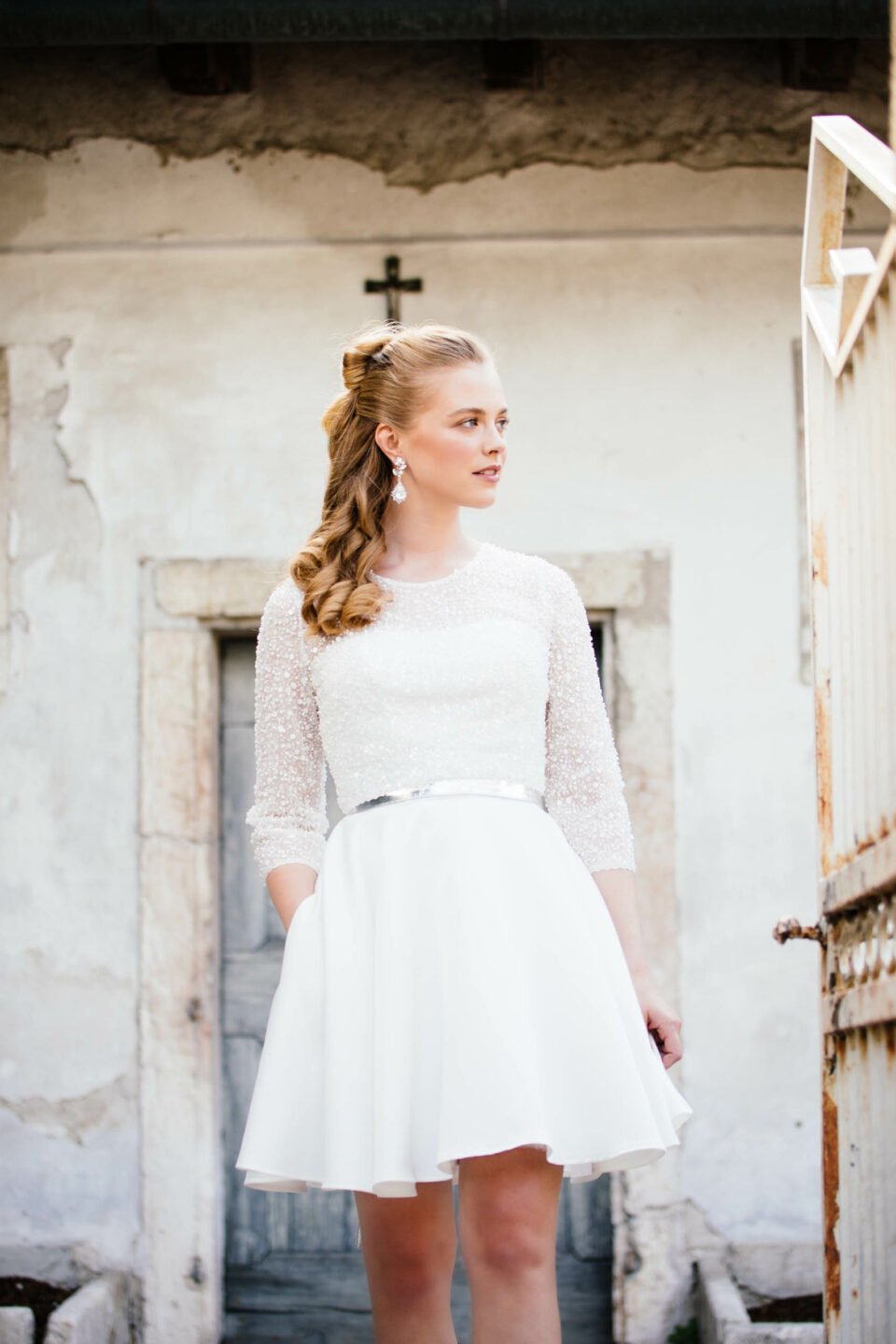 Extra kurzes Ballerina Brautkleid Bailey mit Spitzenbolero